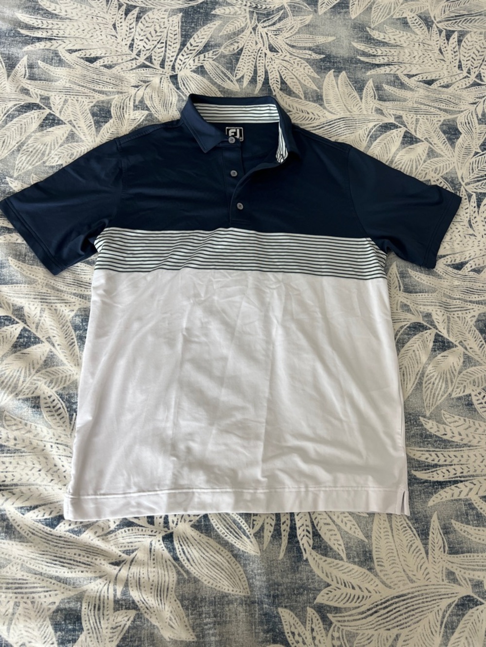 FootJoy Athletic Fit Navy and White Stripe Chest Polo, Golf shirt, medium